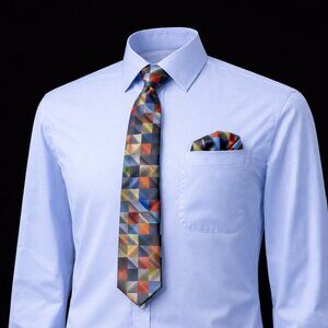 New Boys 42" Geometric Zig Zag Neck Tie & Matching Pocket Square
